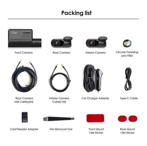 A139 2K Dashcam - 3 Channel - Front, Interior & Rear 11 A139 3 Channel Dashcam | Packing List