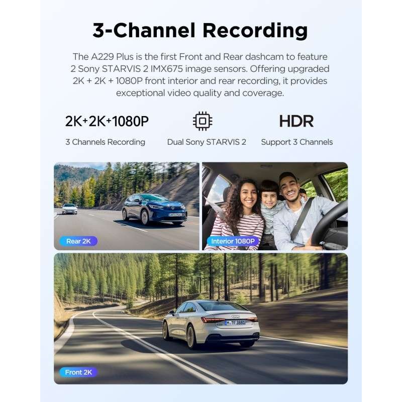 VIOFO A229 Plus 3CH: 2K+2K+1080P HDR Triple Dash Camera with Dual Sony STARVIS 2 Sensors, GPS, and Voice Control 4 VIOFO A229 Plus 3CH 2K+2K+1080P HDR Triple Dash Camera with Dual Sony STARVIS 2 Sensors, GPS, and Voice Control
