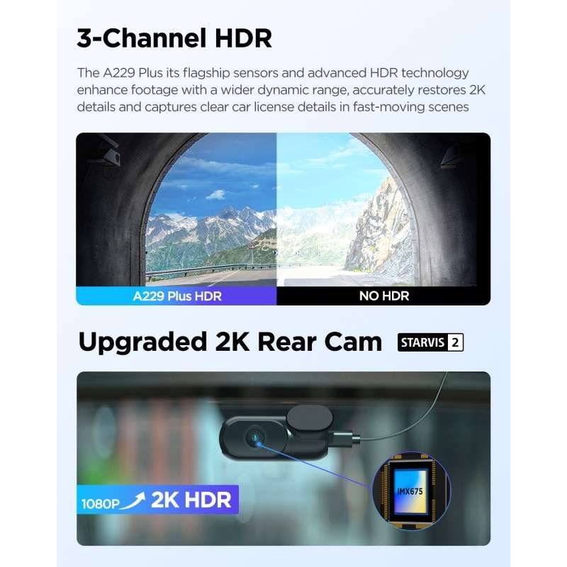 VIOFO A229 Plus 3CH: 2K+2K+1080P HDR Triple Dash Camera with Dual Sony STARVIS 2 Sensors, GPS, and Voice Control 6 VIOFO A229 Plus 3CH 2K HDR Triple Dash Camera