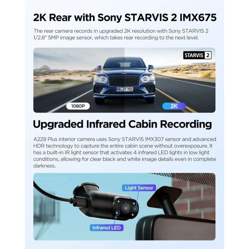 VIOFO A229 Plus 3CH: 2K+2K+1080P HDR Triple Dash Camera with Dual Sony STARVIS 2 Sensors, GPS, and Voice Control 7 VIOFO A229 Plus 3CH 2K HDR Triple Dash Camera