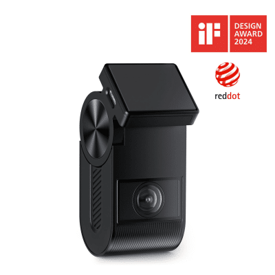 A modern black camera with a folding screen, displaying iF Design Award 2024 and Red Dot logos on a white background.