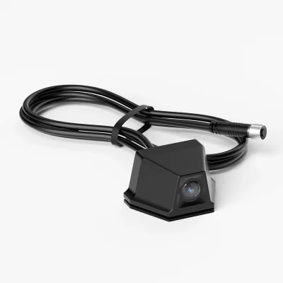 A black lapel or lavalier microphone with clip and attached cable on a white background.