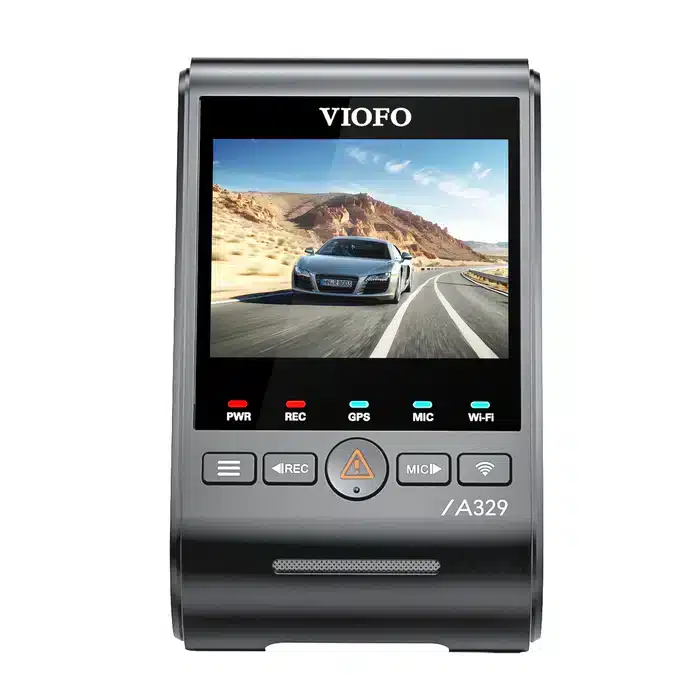 VIOFO A329 1CH Front 4K 60FPS GPS Wi-Fi 6 Dash Cam HDR with Sony STARVIS 2 Sensor Support SSD Storage 26 VIOFO car dash camera model A329 displaying footage of a car on a desert road.
