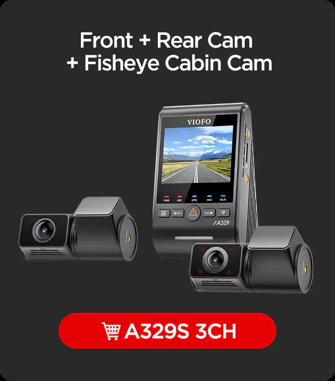 VIOFO A329S DASH CAMERA - 3 CHANNEL WITH FRONT INTERIORO FISH EYE AND REAR CAMERAS.