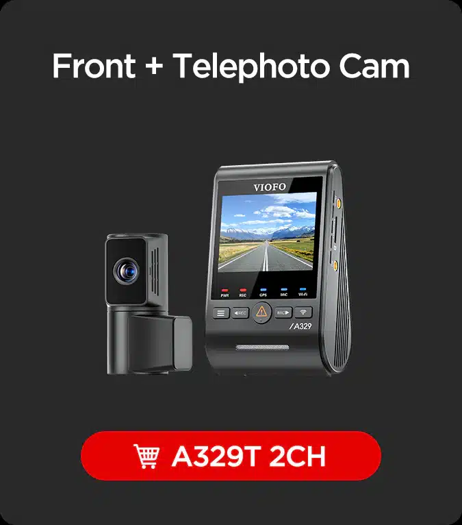 VIOFO A329T DASH CAMERA - 2 CHANNEL WITH FRONT TELEFOTO REAR CAMERA.